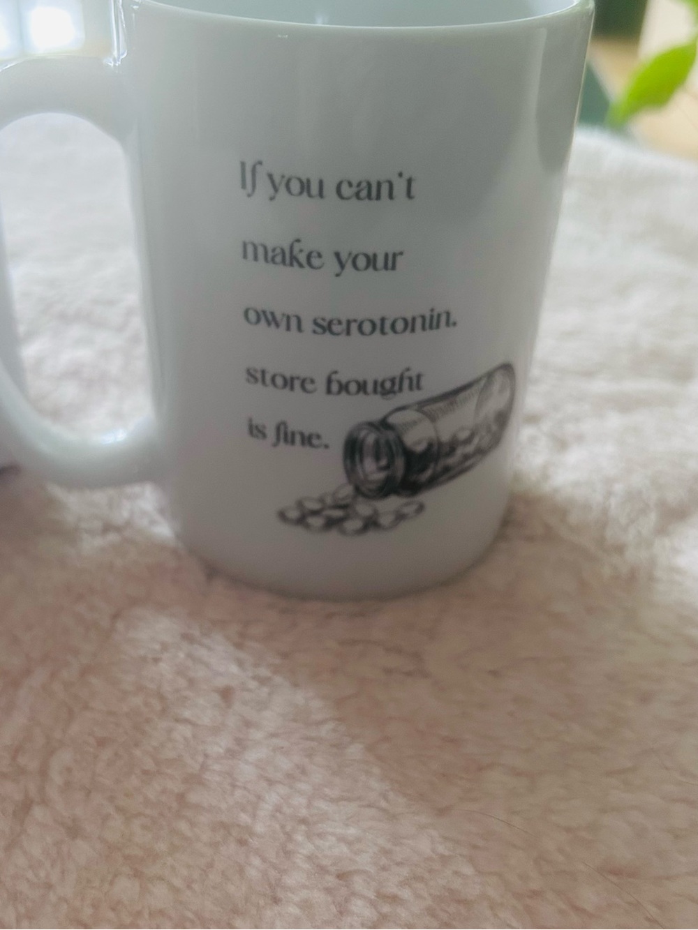 White Ceramic Quote Mug with Black Illustration